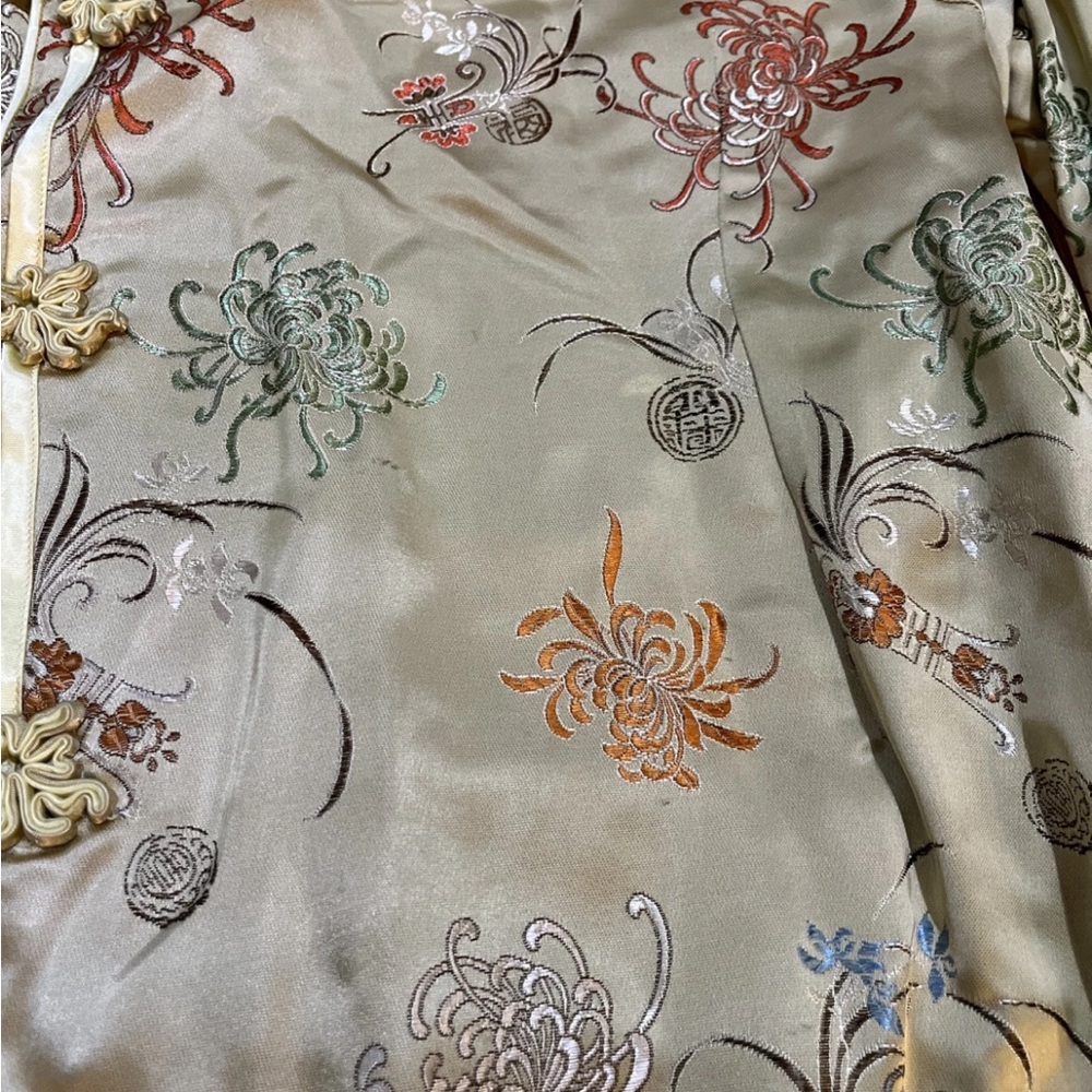Peony Chinese / Asian Gold Tang Suit Top Jacket Embroidered Flowers 34 - Picture 3 of 11